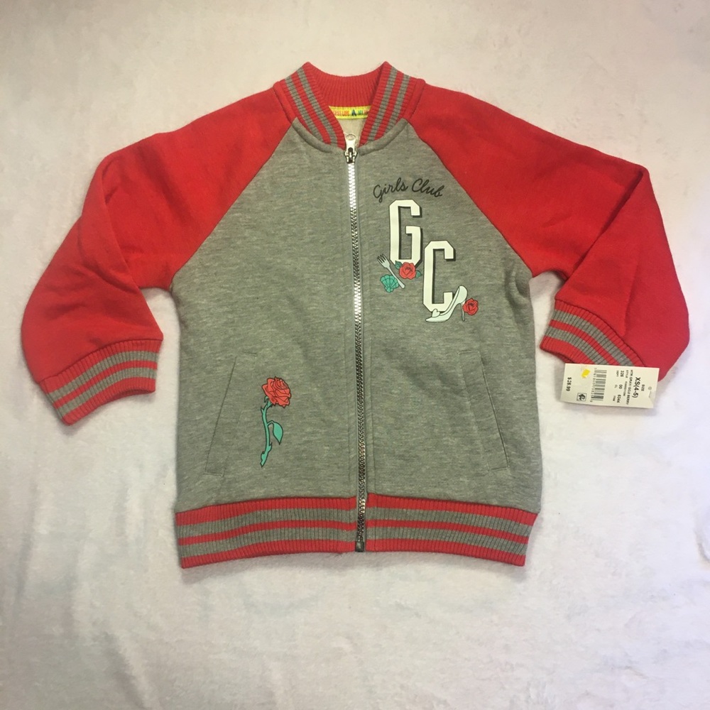 Disney Princess Bomber Jacket Kids XS 4-5 Gray Red NEW Girls Club Brave Varsity